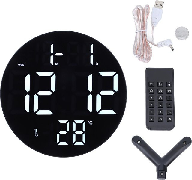 Tooarts Runde digitale LED-Wanduhr in Schwarz, modern und leise, USB-betrieben - Bild 1