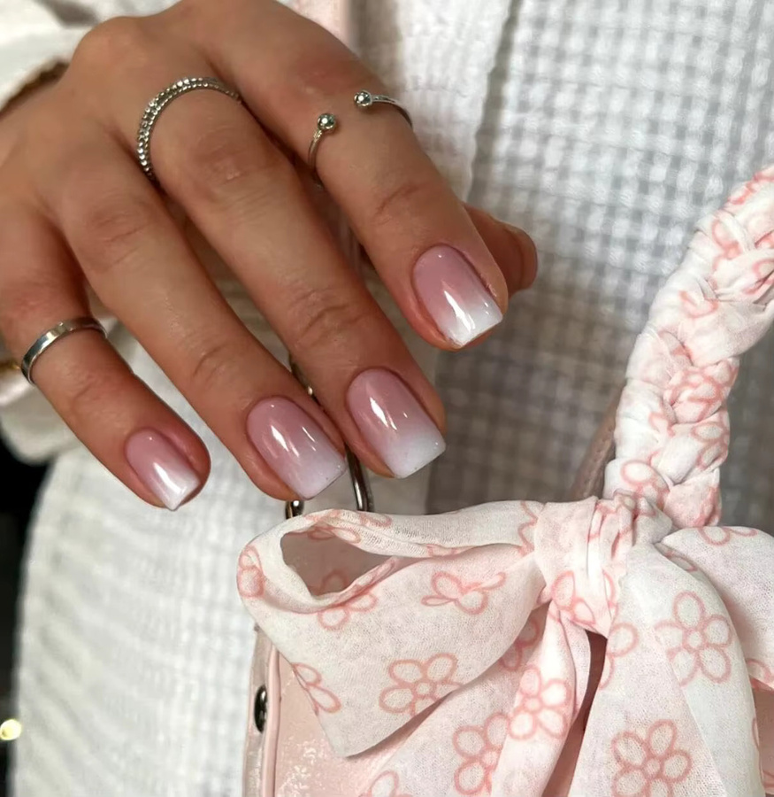 MAFANAILS Kunstnägel, rosa bis weißes Ombre, quadratisch, glänzend, 120 Stück - Bild 3