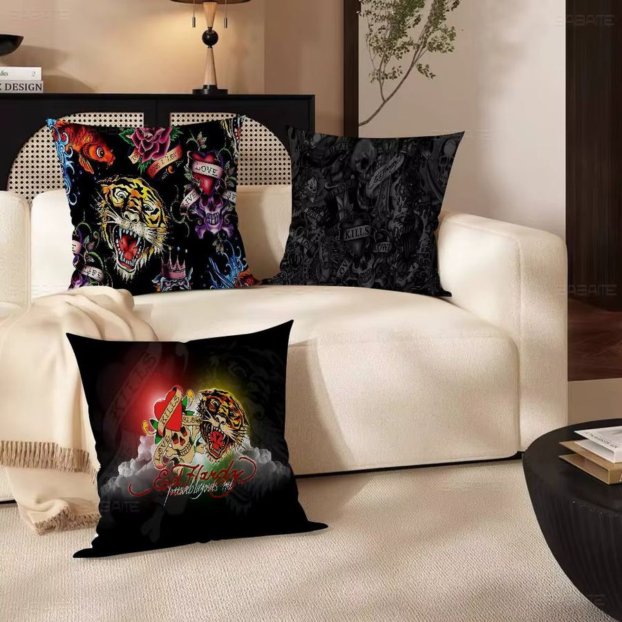 E-Ed H-Hardy Tattoo Tiger Kissenbezug Schwarz B/H: 45 x 45 cm - Bild 4