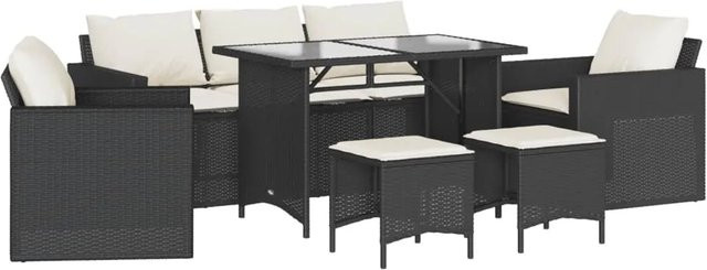 vidaXL 6-tlg Garten-Sofagarnitur aus Poly-Rattan in Schwarz mit UV-beständigen Kissen und pulverbeschichtetem Stahlgestell - Bild 1