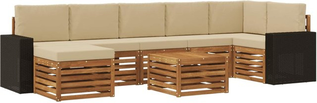 vidaXL Outdoor-Sofagarnitur aus Akazie mit 8-teiligem Set und Kissen in Natur und Beige - Bild 1