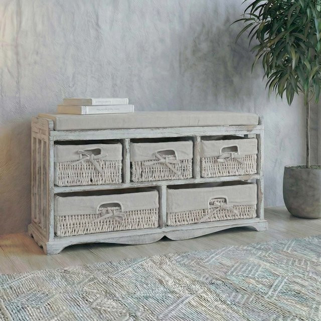 MCW Kommode und Sitzbank mit 5 Schubladen in Shabby Vintage Weiß, B/T/H: 45 x 36 x 77 cm - Bild 1