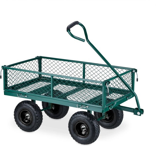 Relaxdays Handwagen aus Stahl in Dunkelgrün und Schwarz, klappbar, B/T/H: 50 x 50 x 110 cm - Bild 1