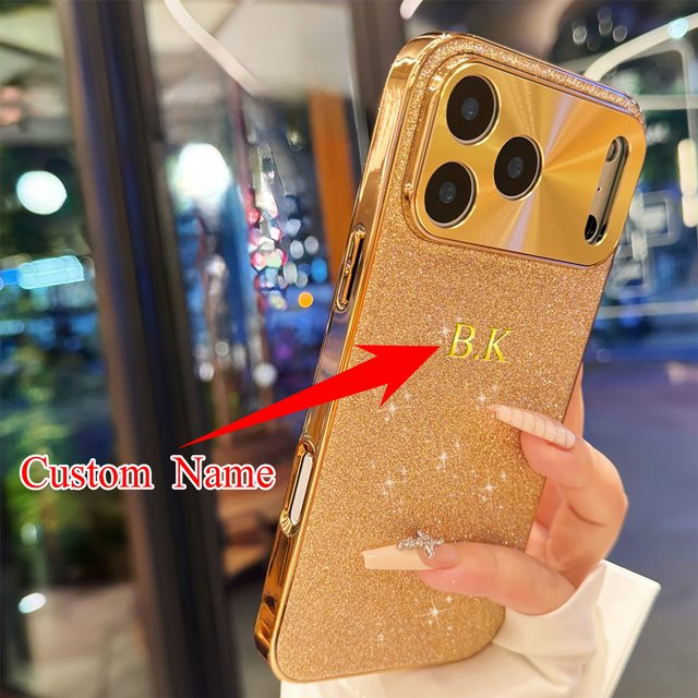 Individuelle Glitzer Handyhülle mit Namensprägung für iPhone 13 bis iPhone 17 Pro Max von AccWare in Silber, Gold oder Schwarz - Bild 1