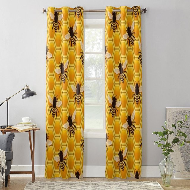 Super Six Bienenwaben-Fenstervorhang mit Tier-Motiv in Gelb, semi-transparent, Breite: 135 cm, Höhe: 60 cm - Bild 1