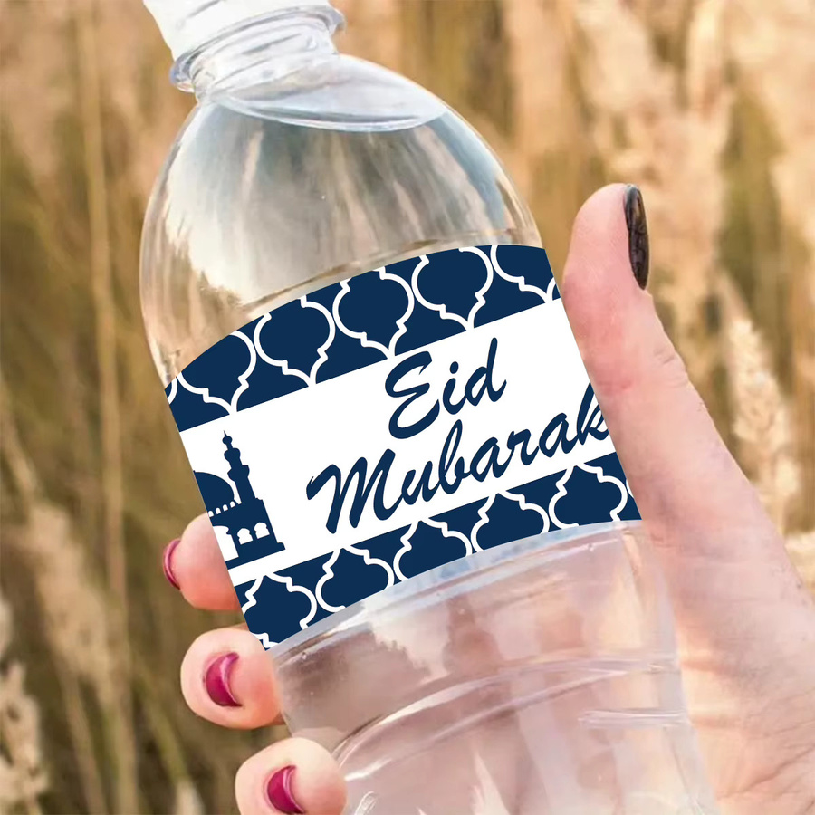 20 Stück Eid Mubarak Wasserflaschen-Aufkleber in Blau, selbstklebende Etiketten für islamische Partydekoration und Geschenke - Bild 5