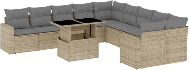 vidaXL 11-teilige Garten-Sofagarnitur aus Poly-Rattan mit Kissen in Beige-Grau - Bild 1