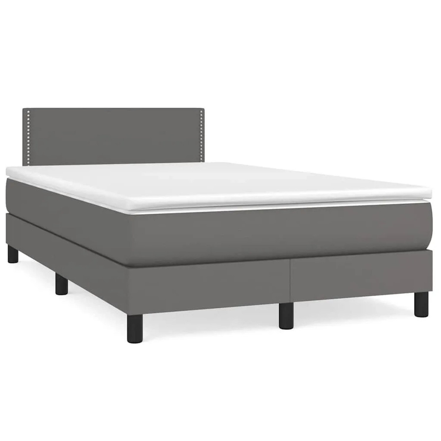 vidaXL Boxspringbett mit Matratze in Grau aus Kunstleder mit LED-Unterbettbeleuchtung und USB-Ladeanschluss, B/T: 120 x 190 cm - Bild 2