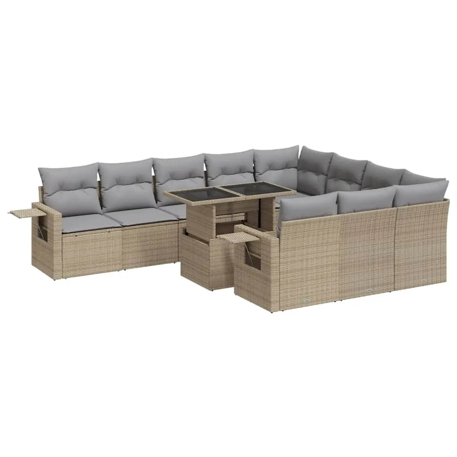 vidaXL 11-tlg Garten-Sofagarnitur in U-Form aus Poly-Rattan mit Kissen in Beige-Grau - Bild 2