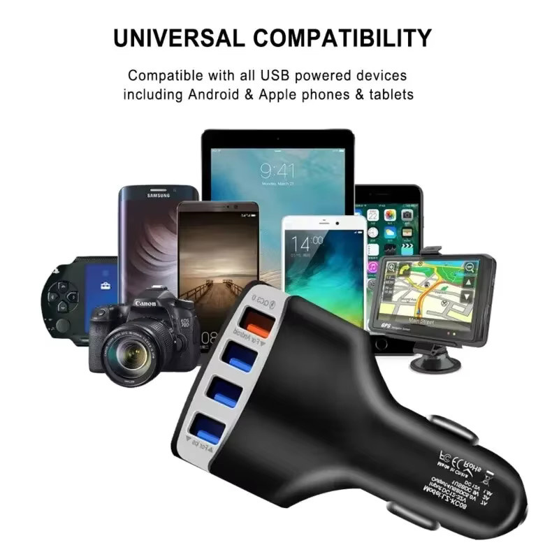 40W USB-Autoladegerät mit Multi-USB-Adapter und Quick Charge 3.0 in Schwarz für iPhone, Samsung, Xiaomi und Huawei - Bild 4