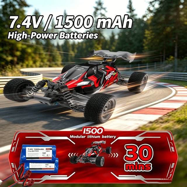 WLtoys 4WD RC Auto, Bürstenloser Truck, 1/16 Monster Offroad-Buggy, Rot - Bild 1