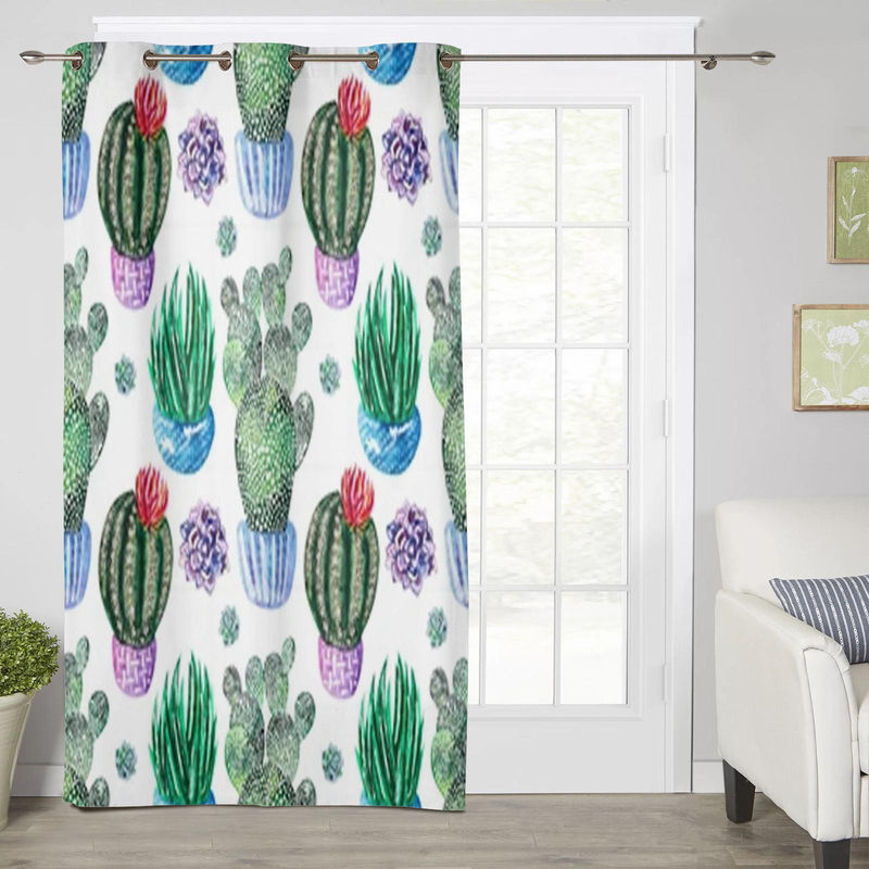 Super Six Fenstergardine mit Aquarell-Kakteen-Motiv in Grau, Breite: 135 cm, Höhe: 60 cm - Bild 2