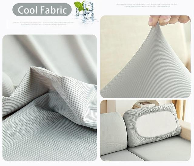 FORTUBI Sofa-Sitzbezug aus kühlem Stoff, grau, einfarbig, dehnbar und waschbar - Bild 1