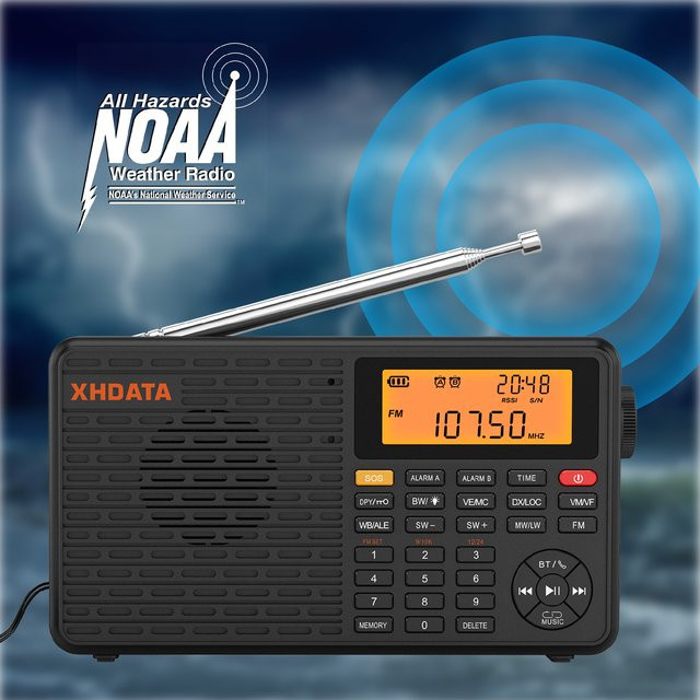 XHDATA D109WB Tragbarer Radioempfänger mit Bluetooth und Lautsprecher, Vollband-Radio FM SW MW LW, Schwarz - Bild 1