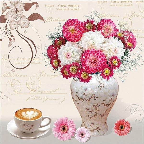 FIYO 5D DIY Diamant Stickerei Set mit Vase und Gänseblümchen, Rundes Mosaik-Malerei Set in Pink und Multicolour, B/B/H: 30 x 30 x 30 cm - Bild 1