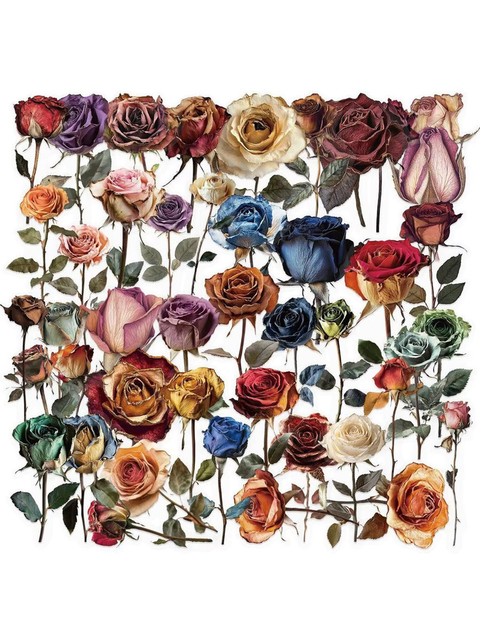 50 Stück transparente getrocknete Blumen-Aufkleber aus wasserfestem PET für Scrapbook und Notebook-Dekor in Multicolour von RecordingYourLife Store - Bild 4
