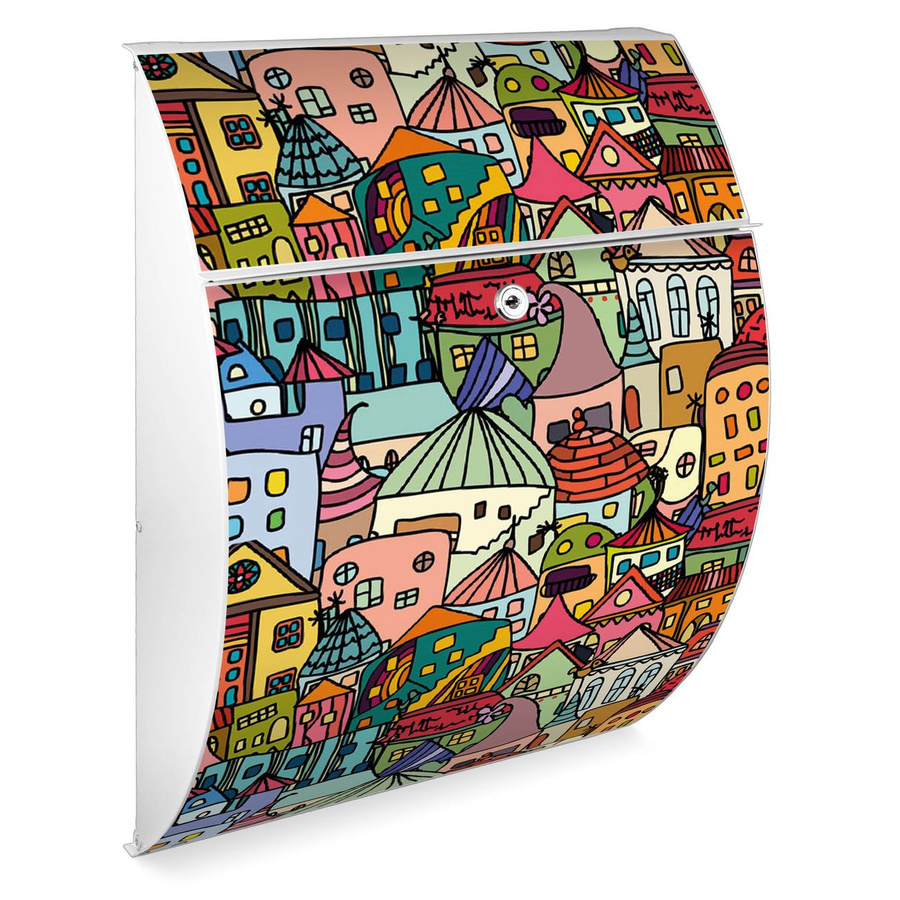 Burg-Wächter Design Briefkasten Funky Town in Weiß aus verzinktem Stahl mit A4 Einwurf und Öffnungsstopp, B/H/T: 46,0 x 33,5 x 13,0 cm - Bild 1