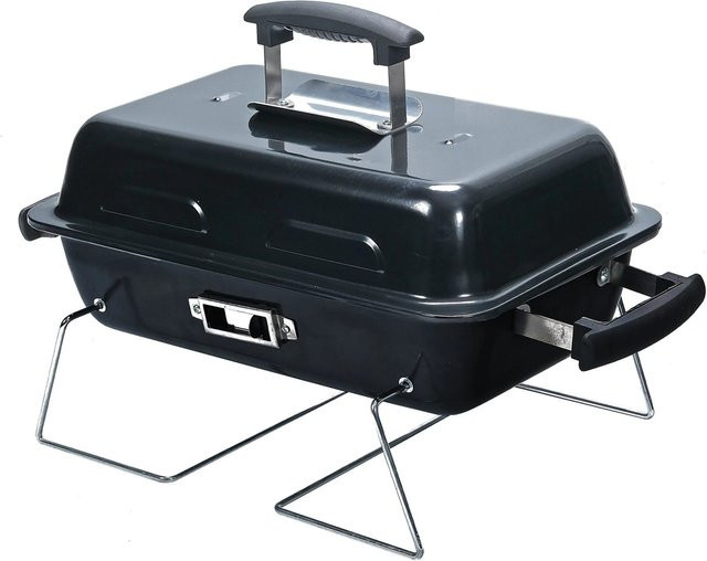 Relaxdays Holzkohle-Tischgrill mit Deckel aus Stahl und Kunststoff, Schwarz, B: 56 cm, T: 36 cm, H: 30,5 cm - Bild 1