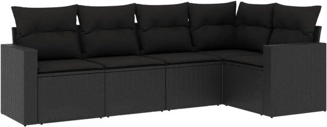 vidaXL 5-tlg. Garten-Sofagarnitur in L-Form aus Polyrattan und Metall mit Kissen, Schwarz - Bild 1