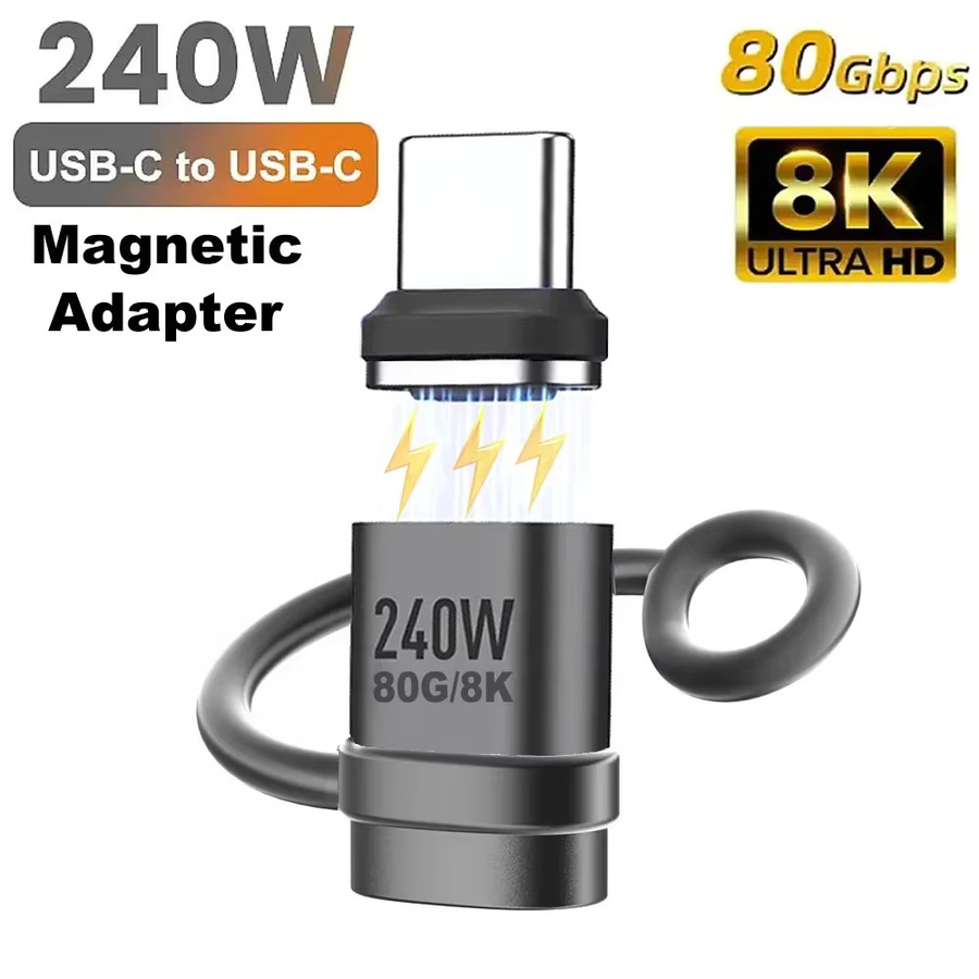 Magnetischer USB-C-Adapter mit 80 Gbit/s Datenübertragung, 8K Video und 240 W PD Schnellladung, USB4.0 Typ-C Mini-Konverter in Schwarz - Bild 6
