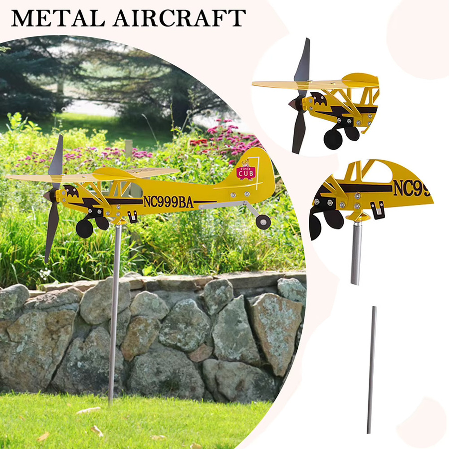 Duttdoor 3D Flugzeug Wetterfahne aus Metall in Gelb als wetterfeste Garten Dekoration und Windspinner - Bild 4