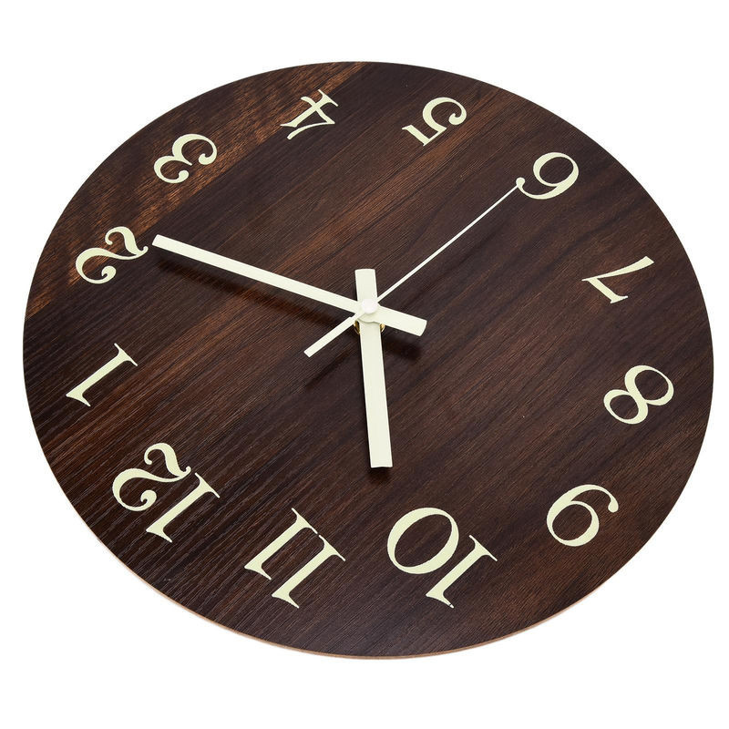TOMTOP JMS Wanduhr aus Holz im Retro-Stil mit leuchtendem 3D-Design und geräuschlosem Quarzwerk in Braun - Bild 1