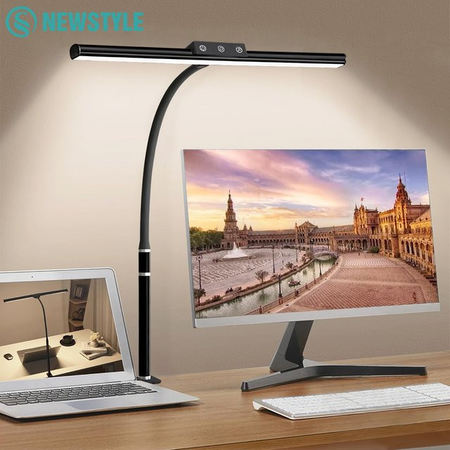 LED Schreibtischlampe in Schwarz mit stufenloser Dimmung, 5 Farbtemperaturen und flexiblem Schwanenhals für Home Office und zum Lesen - Bild 1