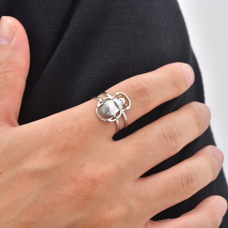 Vnox Ägyptischer Skarabäus Offener Ring, Silber, Unisex - Bild 3
