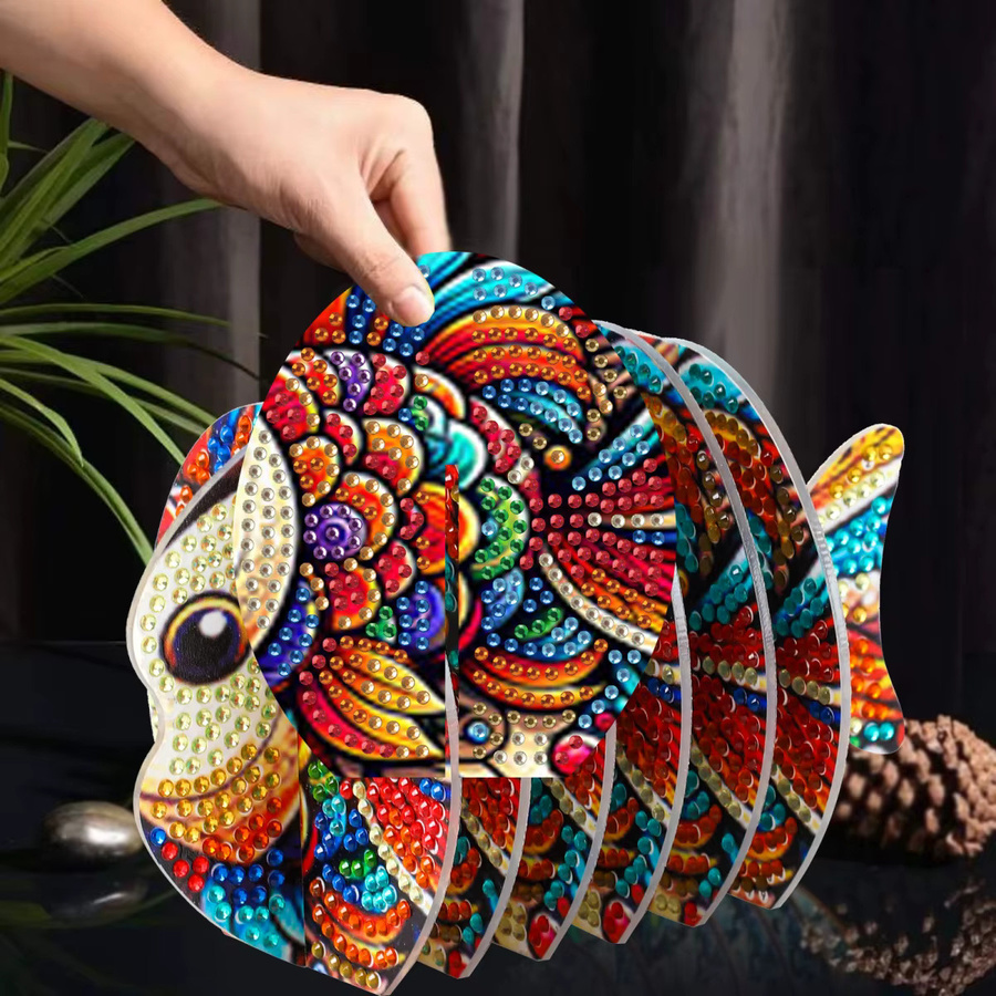 DIY Diamantmalerei-Set Fischförmige Untersetzer aus Acryl mit bunten Kristall-Edelsteinen zur Dekoration von Heim und Büro - Bild 2