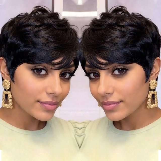 OYM HAIR Echthaar-Perücke, Pixie-Schnitt mit Pony, Damen - Bild 1