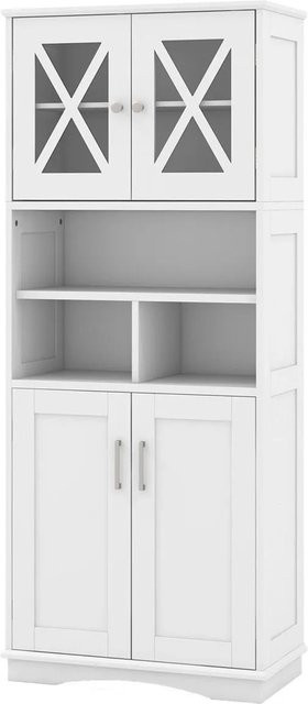 Costway Badezimmerschrank als Hochschrank mit Glastüren und Regalfächern in Weiß, B/T/H: 60,0 x 30,0 x 145,0 cm - Bild 1