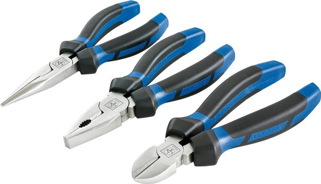LUX-TOOLS 3-teiliges Zangensatz Set in Blau, Seitenabschneider, 160 mm - Bild 1