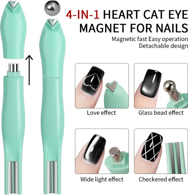 RSNAIL Nagelmagnet, grün, 4-in-1-Katzenaugen-Nagelmagnet mit 3D-Liebesherz - Bild 1