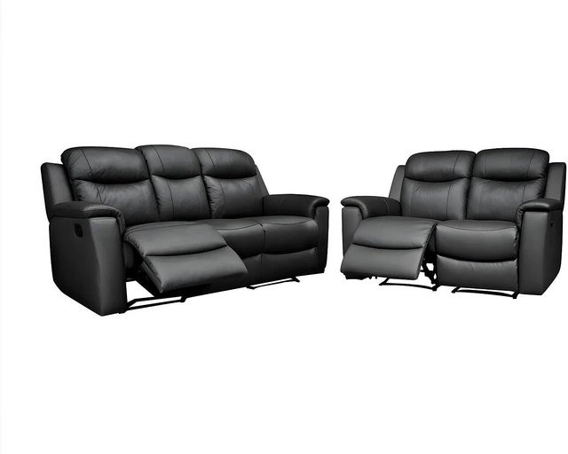 Vente-unique Couchgarnitur Evasion aus Rindsleder in Schwarz, 3+2 Sitzer, Breite: 205 cm, Breite: 156 cm - Bild 1