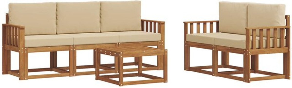 Modernes Outdoor-Sofagarnitur Set aus Akazie mit 6-teiligen Kissen in Natur und Beige von vidaXL - Bild 1