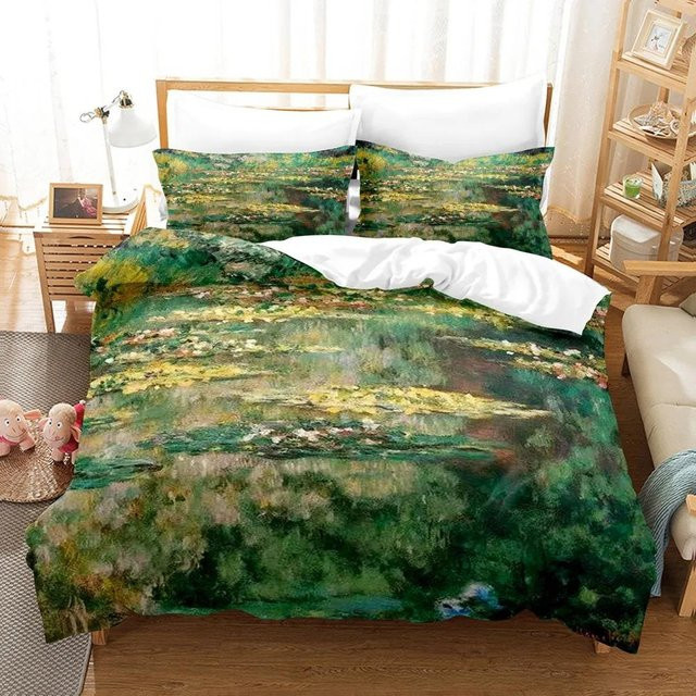 Bettwäscheset Binchi Outdoor Product mit Monet Ölgemälde Regenschirm Mädchen Design, Polyester Microfaser, Farbe Grün, B/H: 135 x 200 cm - Bild 1