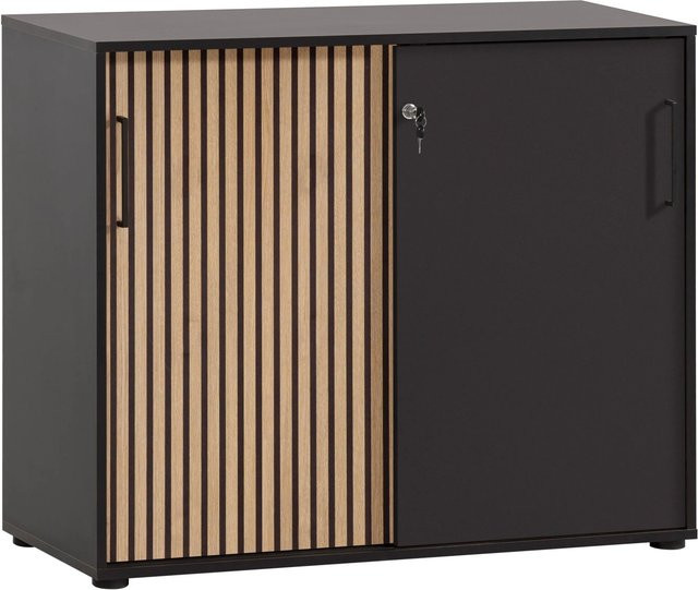 Schildmeyer Büroschrank Hank Schiebetürenschrank mit Holzdekor in Braun-Schwarz, B/H/T: 100,1 x 83,6 x 41 cm - Bild 1