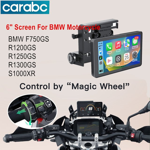 CARABC Motorrad-Navigation mit 6 Zoll Bildschirm, kabelloses CarPlay und Android Auto, Schwarz, passend für BMW F750GS, XR, M1000, R1200GS, R1250GS, R1300GS und S1000XR - Bild 1