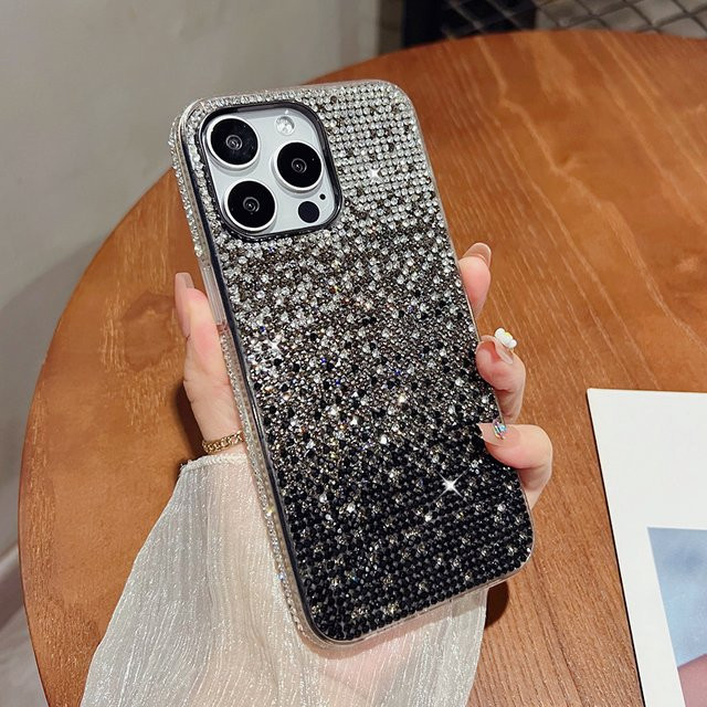 YLUOYI Glitzer Handyhülle mit Farbverlauf und Strass-Diamanten für iPhone, stoßfeste Schutzhülle in Grün - Bild 1