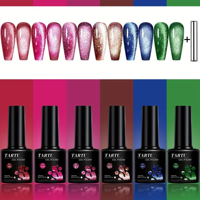 TARTU Cat-Eye Gel-Nagellack-Set, 6 Farben, 8 ml, schimmernd - Bild 1