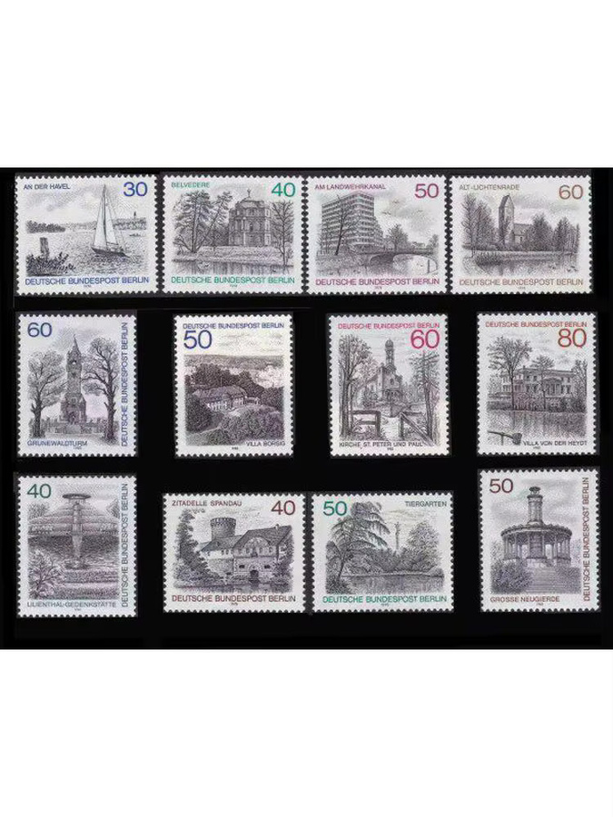 Briefmarken-Set West Berlin Poststempel 1976-1982 mit Landschaftsmotiven, 12 Teile, mehrfarbig - Bild 2