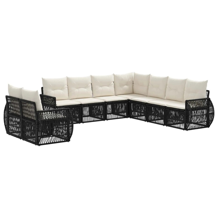 vidaXL Gartensofa-Set 9-teilig aus Poly-Rattan und Metall in Schwarz und Cremeweiß mit Polstern und Ottomane - Bild 2
