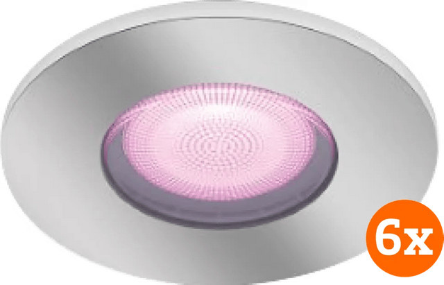 Philips Hue Xamento Badezimmer-Einbaustrahler 6er-Pack, Rund, Chrom, White & Color LED-Spots für Feuchträume - Bild 1
