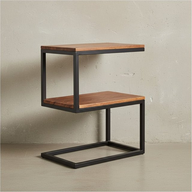 KADIMA DESIGN Beistelltisch INDI aus Massivholz Sheesham in Schwarz mit S-Design und 2 Ablageflächen, B/T/H: 60 x 30 x 45 cm - Bild 1