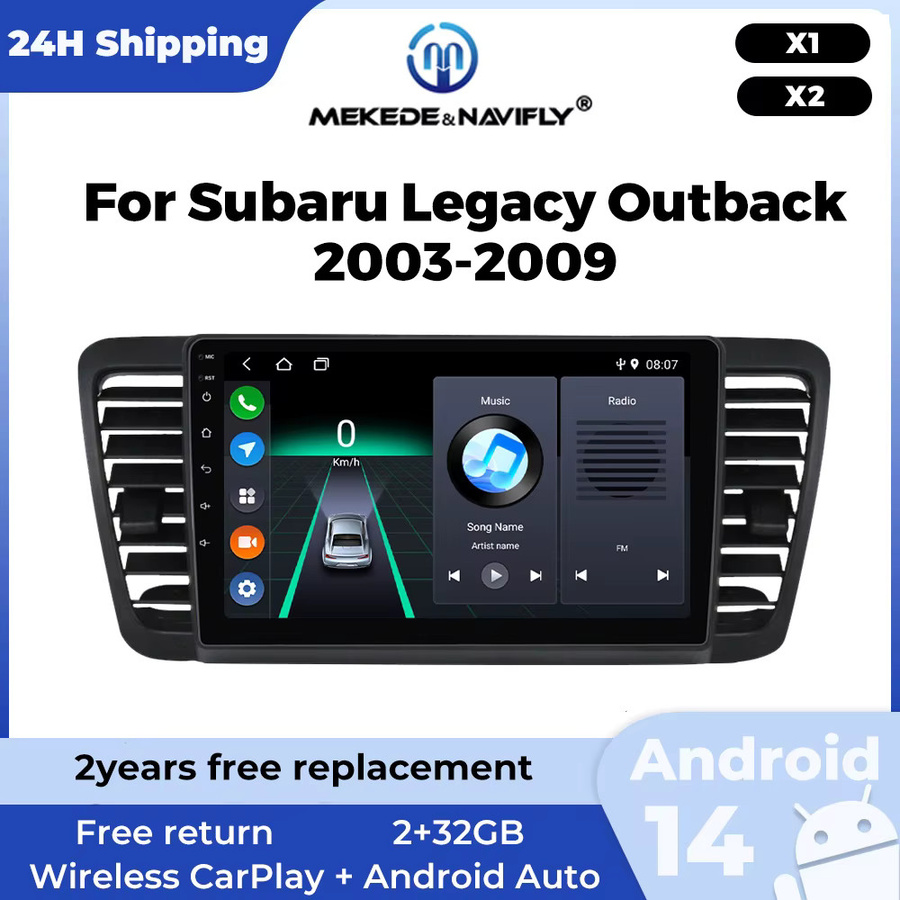 MEKEDE Drahtloses CarPlay und Android Auto Autoradio mit Navigation GPS und WIFI für Subaru Outback 3 Legacy 4 2003–2009 in Schwarz - Bild 2