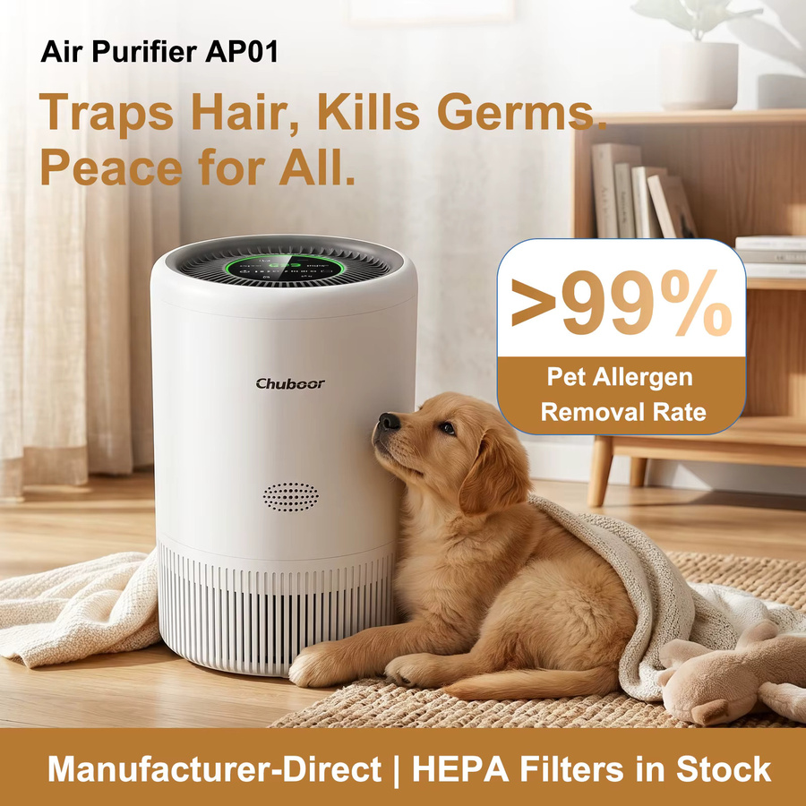 chuboor Luftreiniger mit H13-HEPA-Filter und WiFi in Weiß, CADR 185 m³/h zur Entfernung von Pollen, Haaren und Gerüchen - Bild 2