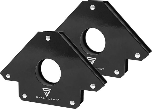 STAHLWERK 2er Set Magnet-Schweißwinkel in Schwarz mit starker Haftkraft von 34 kg (75 lbs) - Bild 1