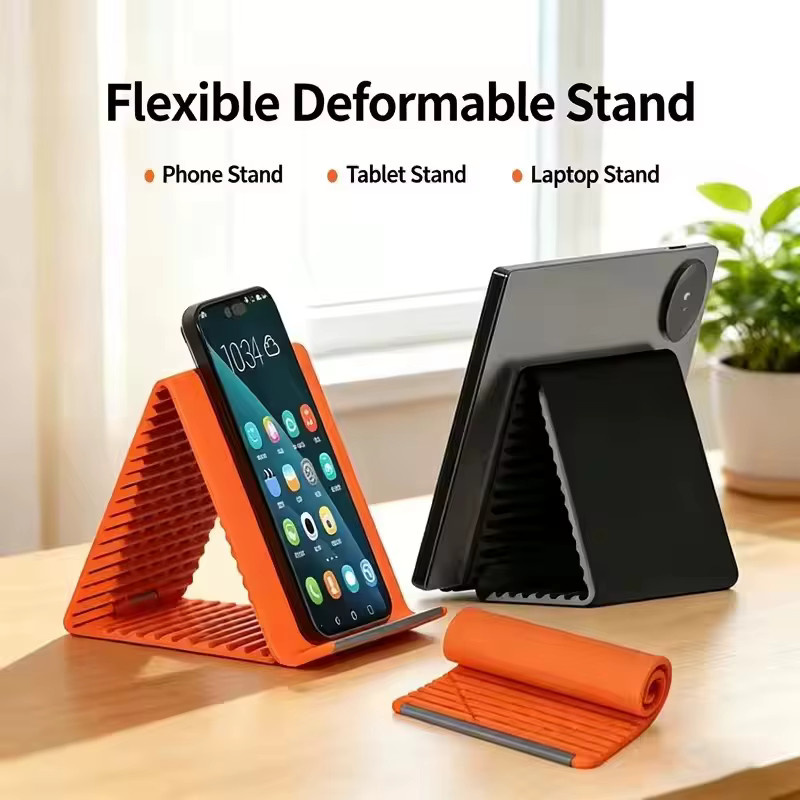 Universeller faltbarer und flexibler Silikon-Handyständer in Schwarz oder Orange, mehrfach winkelverstellbarer und biegbarer Tischhalter für dein Smartphone - Bild 2