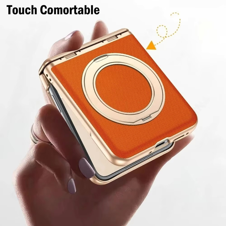 Echtleder Flip-Hülle mit drehbarer Halterung und Displayschutzfolie für Motorola Razr 70 Ultra 60 50 Ultra in Lila oder Orange - Bild 2