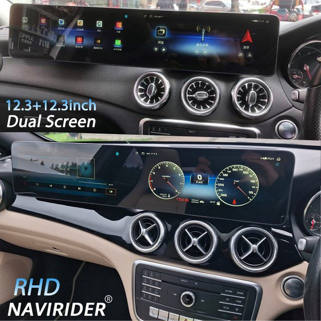 NAVIRIDER Dual Screen Android Autoradio mit GPS und Carplay für Mercedes Benz A Klasse, B Klasse, GLA, CLA (Modelle 2014-2019), Schwarz - Bild 1